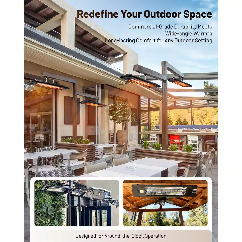 1500-Watt Electric Carbon Infrared Space Heater Indoor Outdoor Patio Garage Wall or Ceiling Mount with Remote, Black