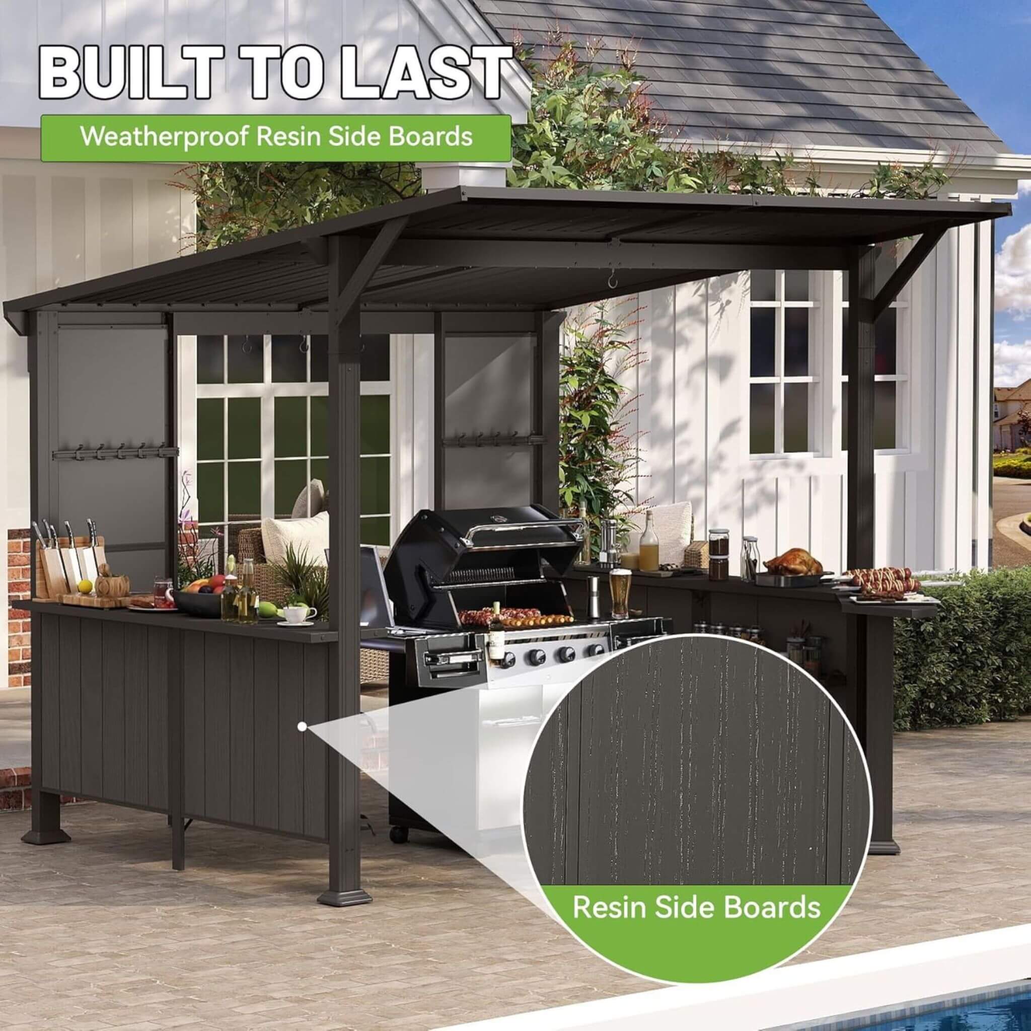 [09X10FT] Alora Premium Outdoor Hardtop Grill Gazebo With Shelves (SAK90431)