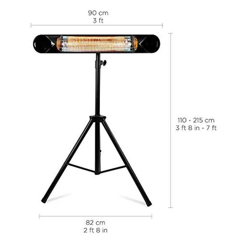 Infrared Patio Heater - Electric Patio Heater - Outdoor Heater - Indoor/Outdoor Heater - Wall Heater - Garage Heater - Portable Heater - 1500W - Use with Stand - Mount to Ceiling/Wall