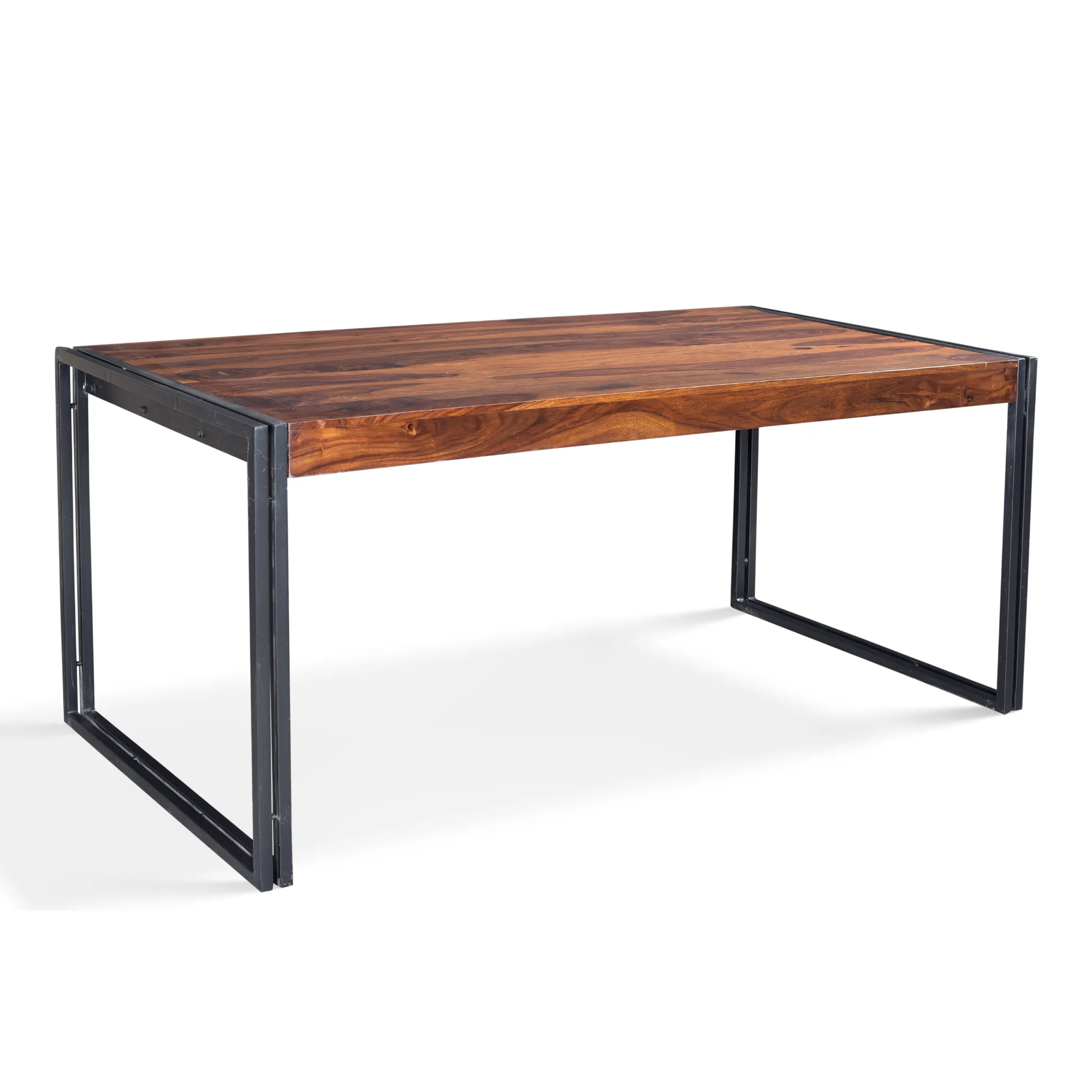 Solid Sheesham Wood Dining Table with Metal Legs