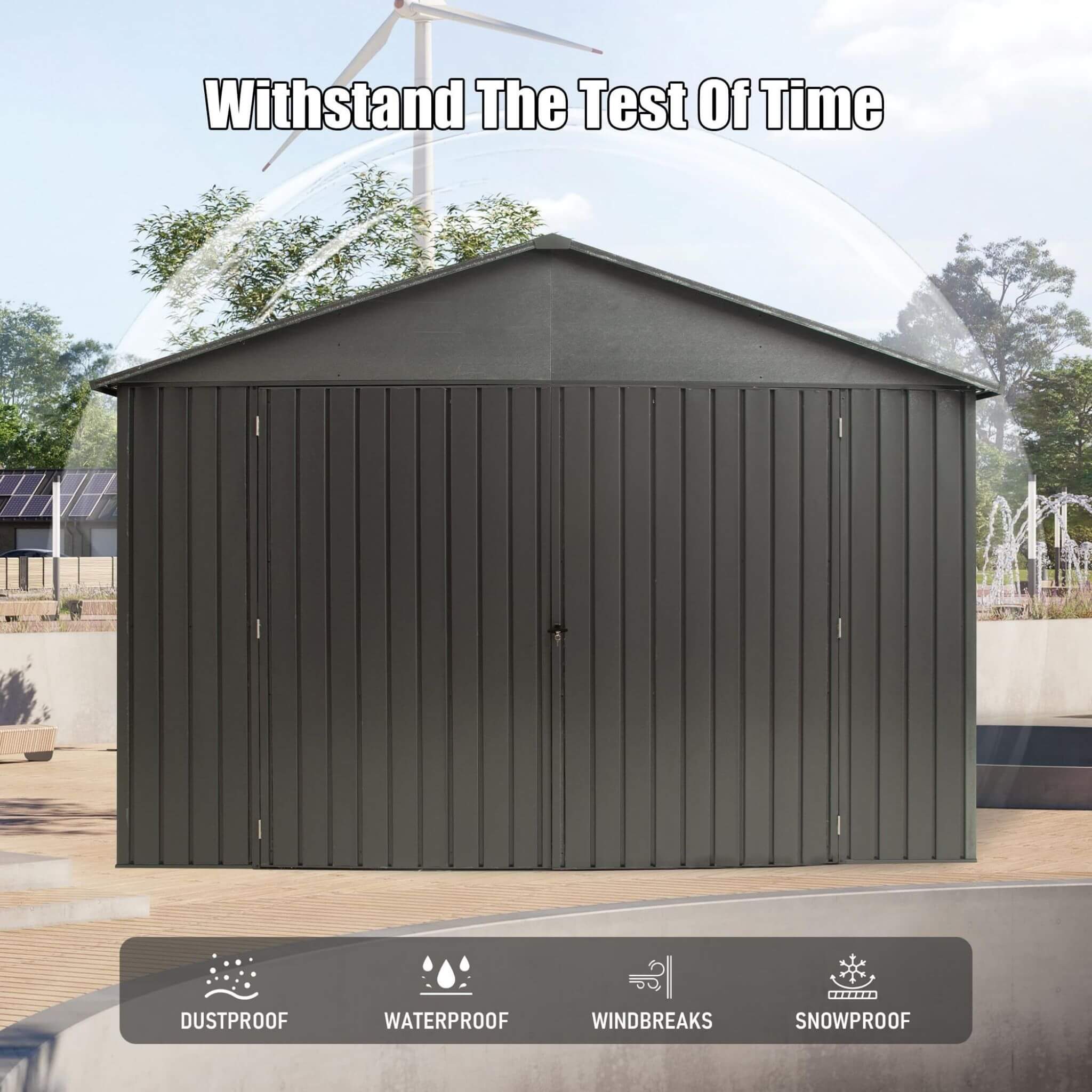[12X25FT] Alora Extra Large Heavy-Duty Outdoor Metal Carport Garage Shed With Lockable Double Hinged Doors (SAK34153)