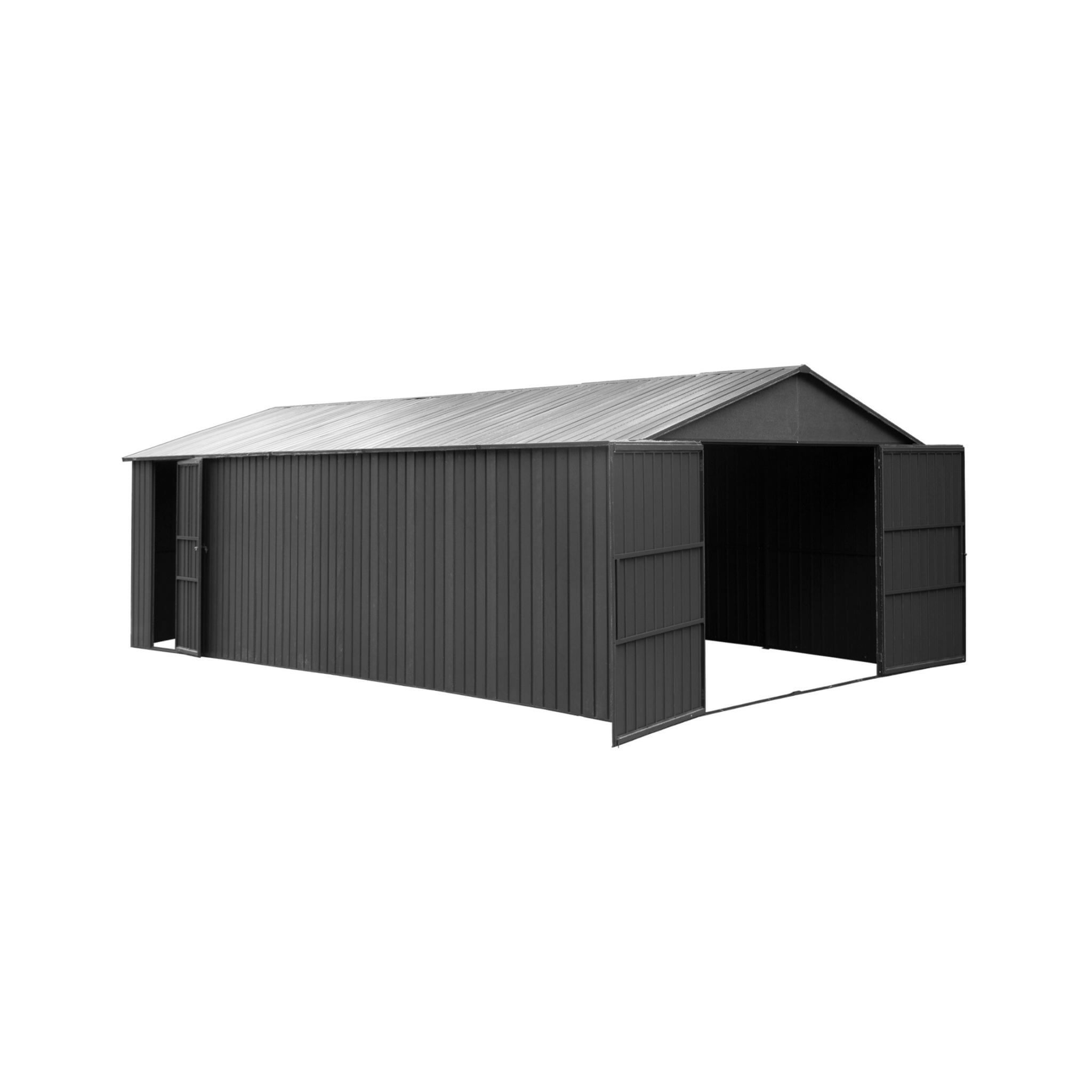 [12X25FT] Alora Extra Large Heavy-Duty Outdoor Metal Carport Garage Shed With Lockable Double Hinged Doors (SAK34153)