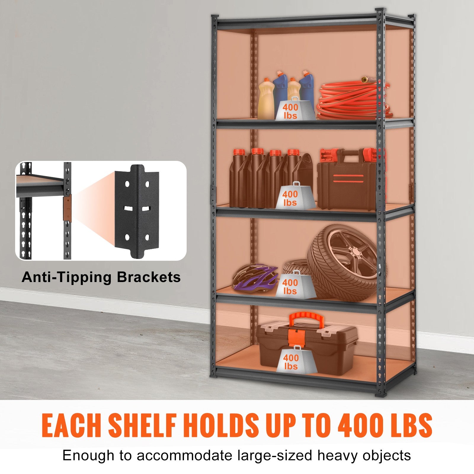 Storage Shelving Unit Garage Storage Rack 5-Tier Adjustable 2000 Lbs Load