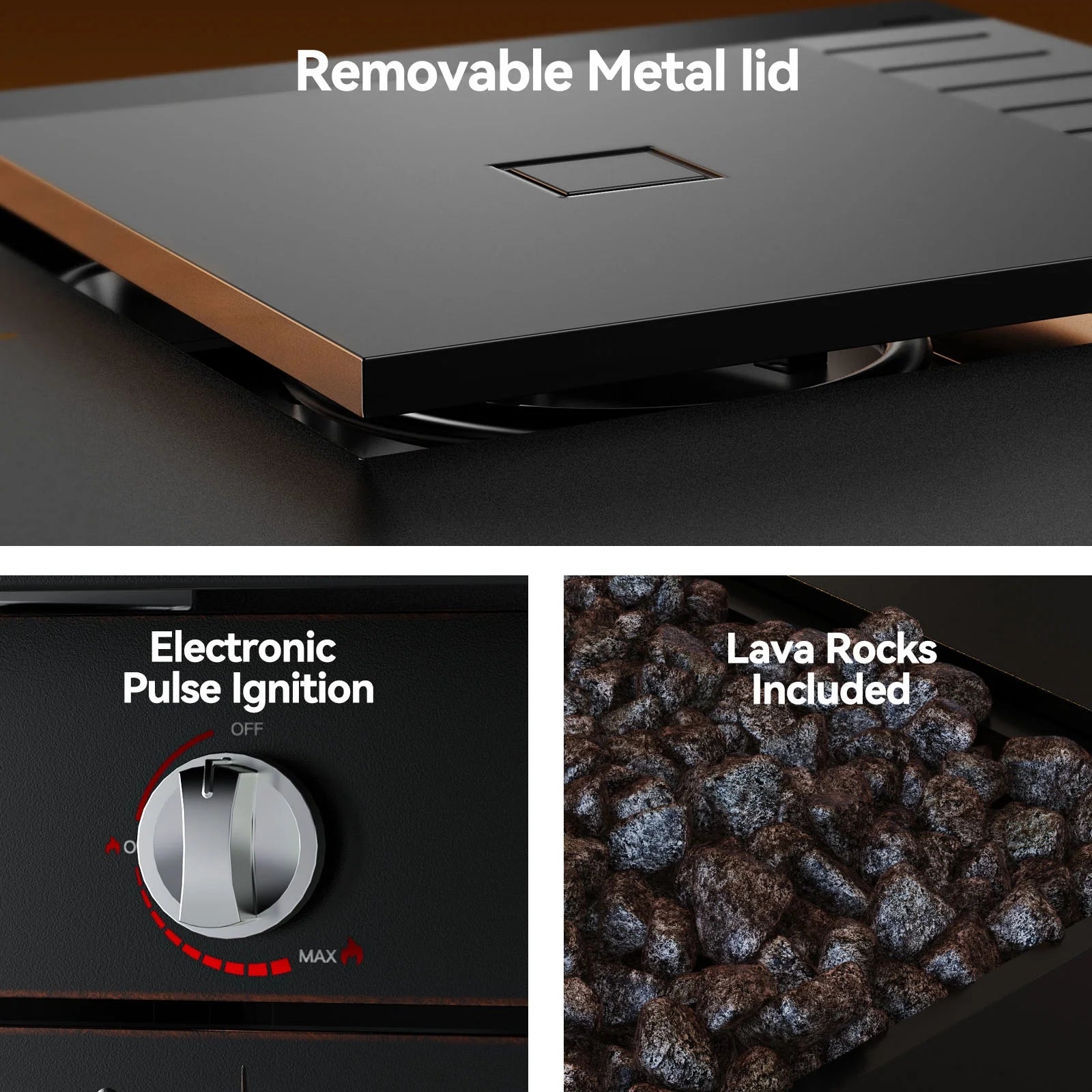 28" Outdoor Propane Fire Pit Table with Lid, 60,000 BTU Gas Fire Pit for Patio Garden Party