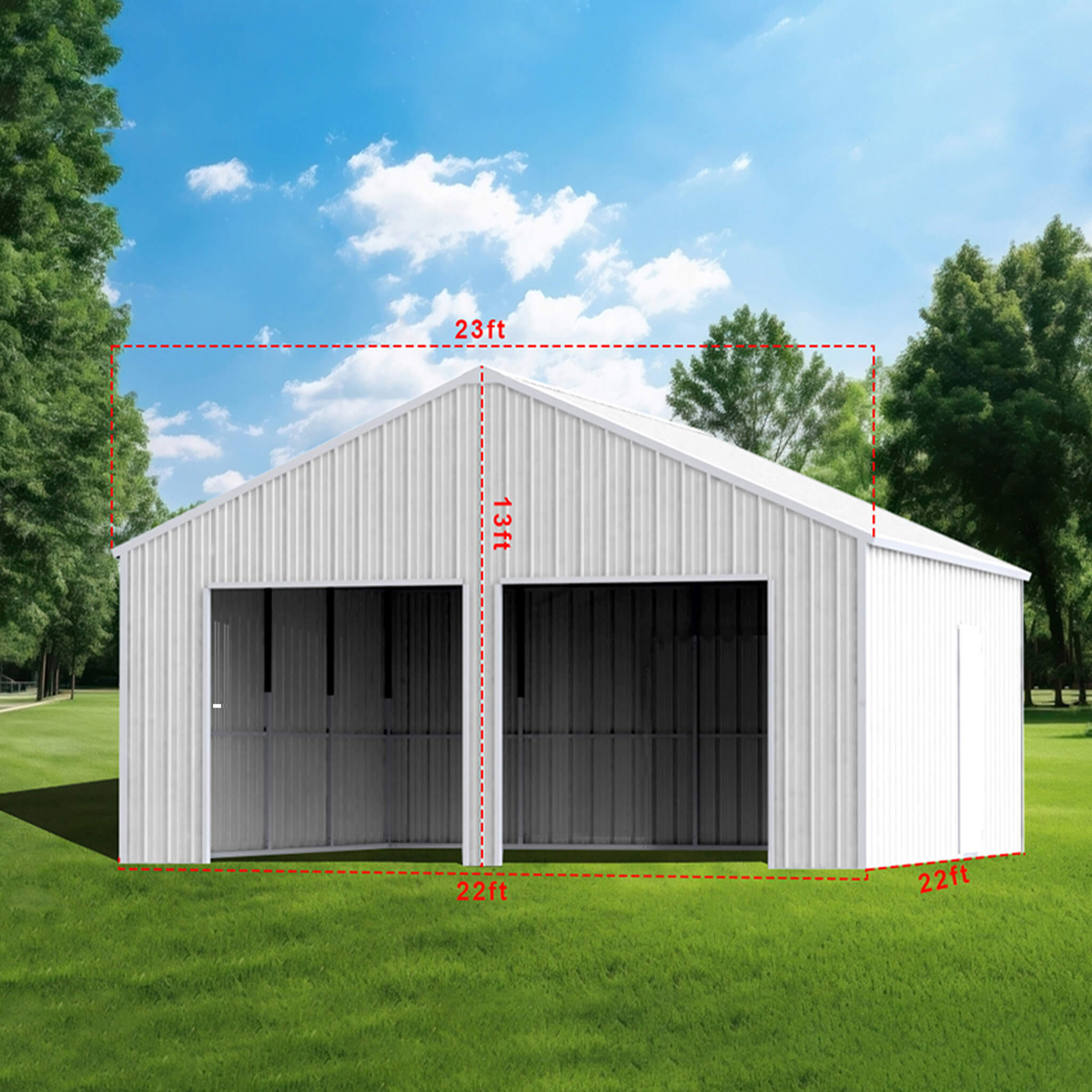 [22X23FT] Heavy-Duty Double Garage Steel Barn Storage Shed (SAK94567)