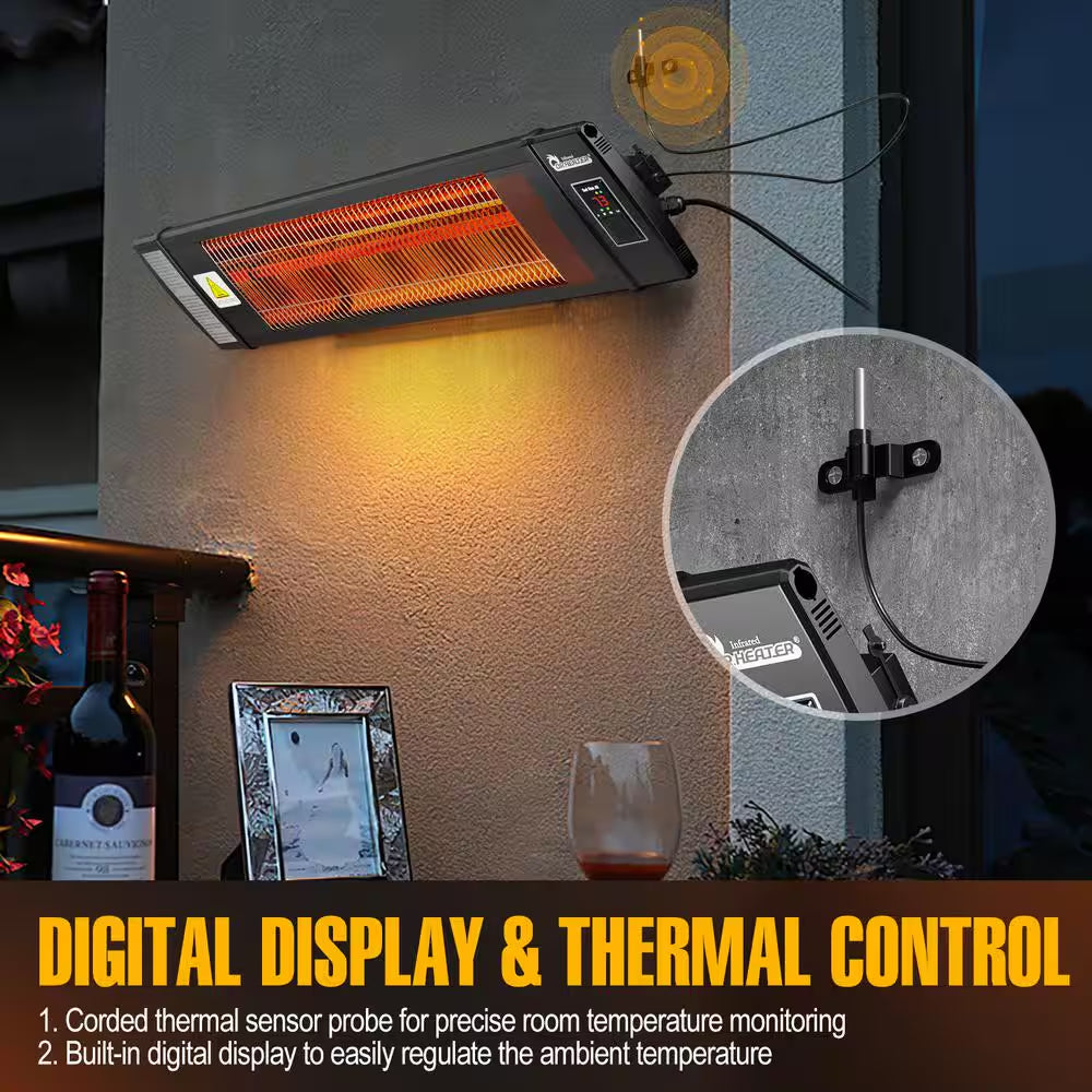 1500-Watt Smart Greenhouse Patio Heater with Built in Temperature Control Digital Thermostat, with Remote Control