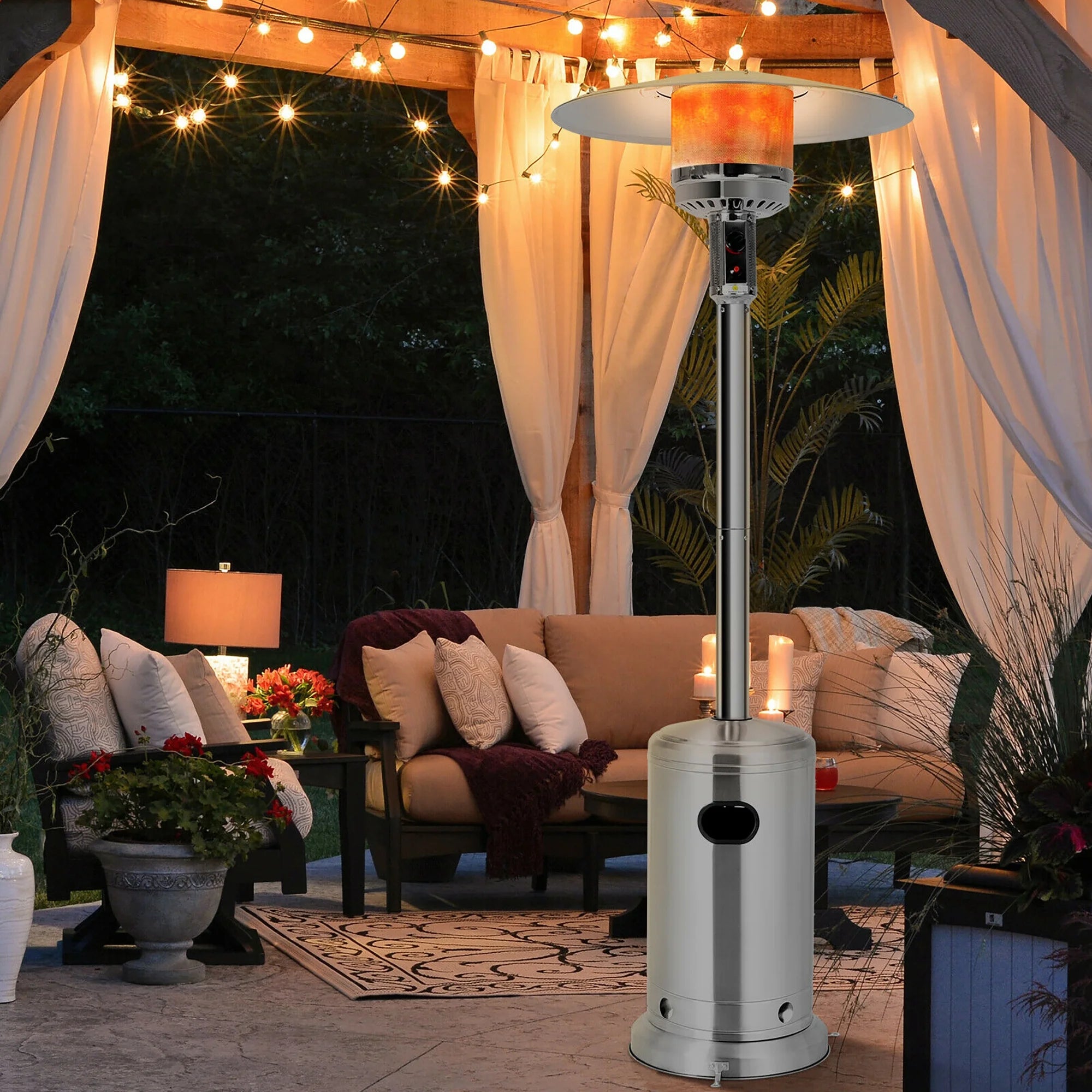 50000 BTU Propane Patio Heater Standing Steel with Wheels Silver