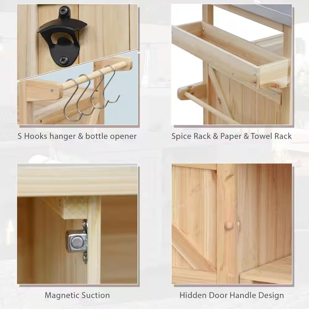 Natural Kitchen Cart with Locking Casters;Shelf;Spice Rack;Wheels