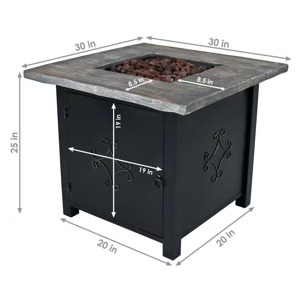 30 In. Square Propane Gas Fire Pit Table with Lava Rocks