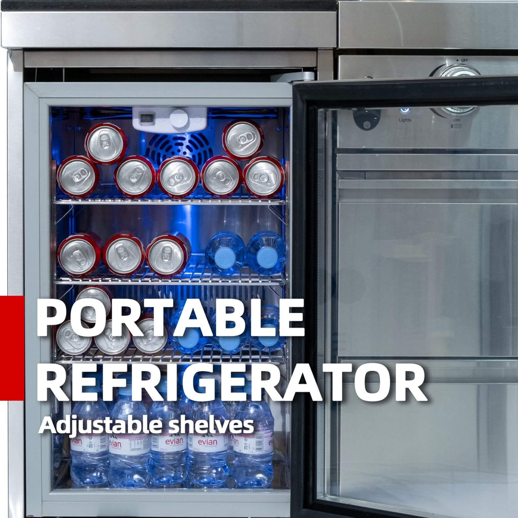 Castelle Flame 44-Inch 6-Burner 85K BTU Stainless Steel Outdoor BBQ Kitchen Island Grill With Wine Cooler, Rotisserie Kit, And Storage Cabinets (SAK97105)