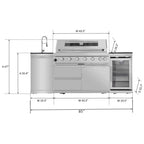 Castelle Flame 44-Inch 6-Burner 85K BTU Stainless Steel Outdoor BBQ Kitchen Island Grill With Wine Cooler, Rotisserie Kit, And Storage Cabinets (SAK97105)