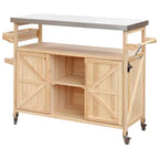 Natural Kitchen Cart with Locking Casters;Shelf;Spice Rack;Wheels