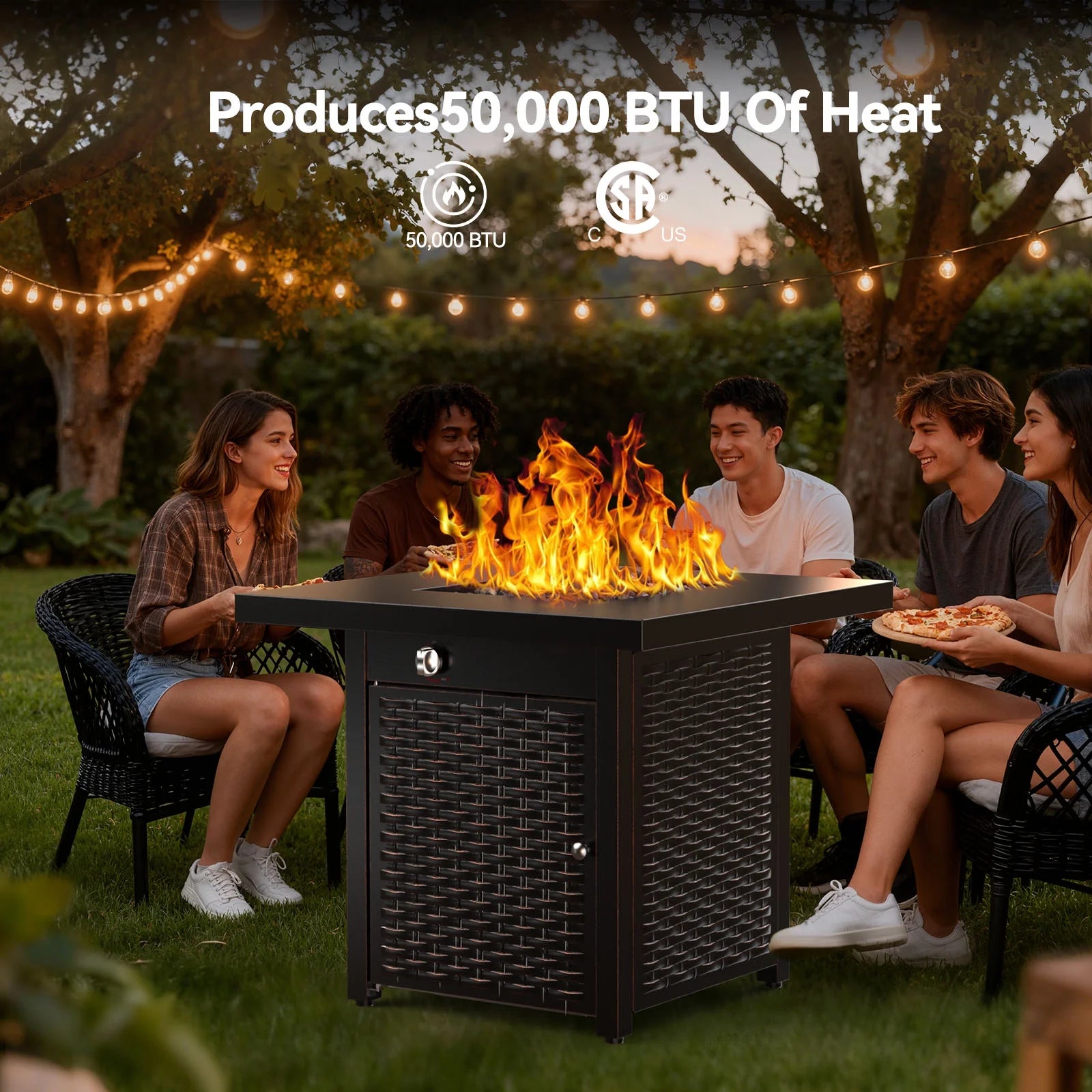 28" Outdoor Propane Fire Pit Table with Lid, 60,000 BTU Gas Fire Pit for Patio Garden Party