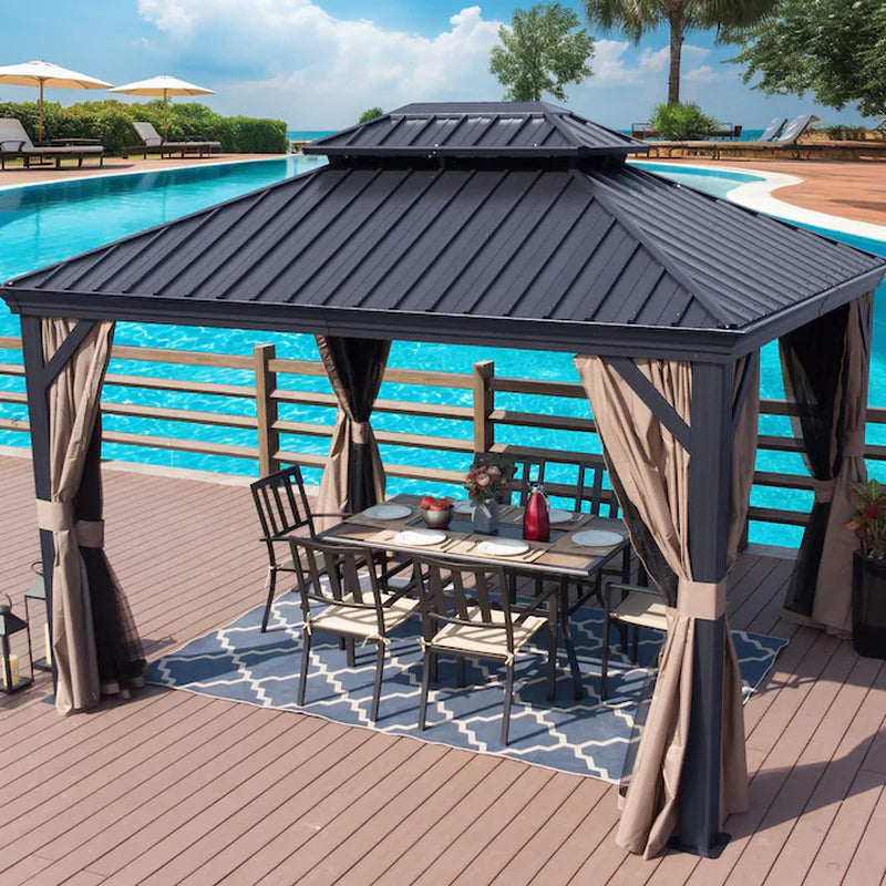 12-Ft X 18-Ft Alexander Gray Gazebo with Hardtop Roof (Screen Included)