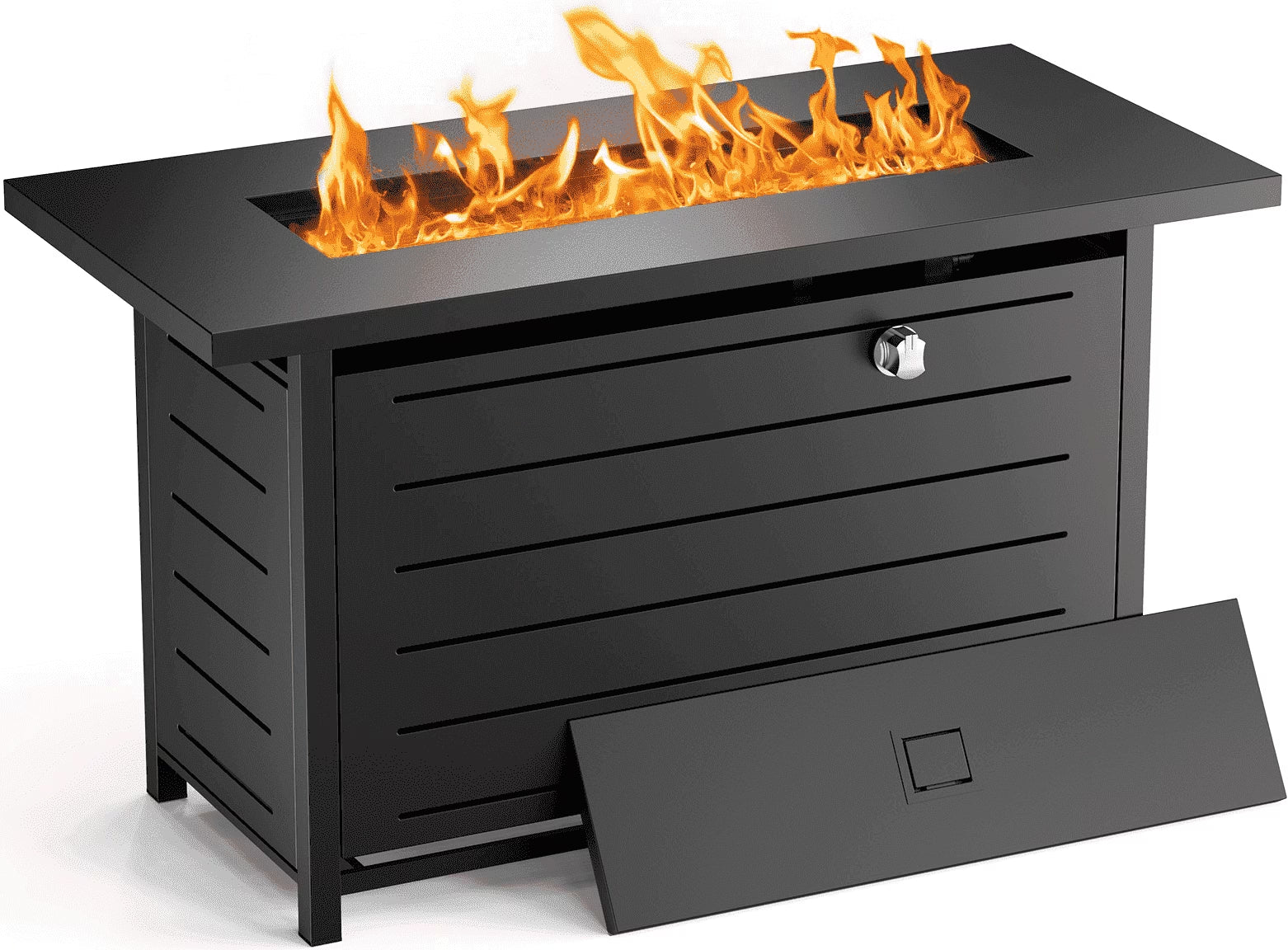 42" Rectangular Gas Fire Pit Table, 60,000 BTU Propane Fire Pits for outside with Lid and Lava Rock
