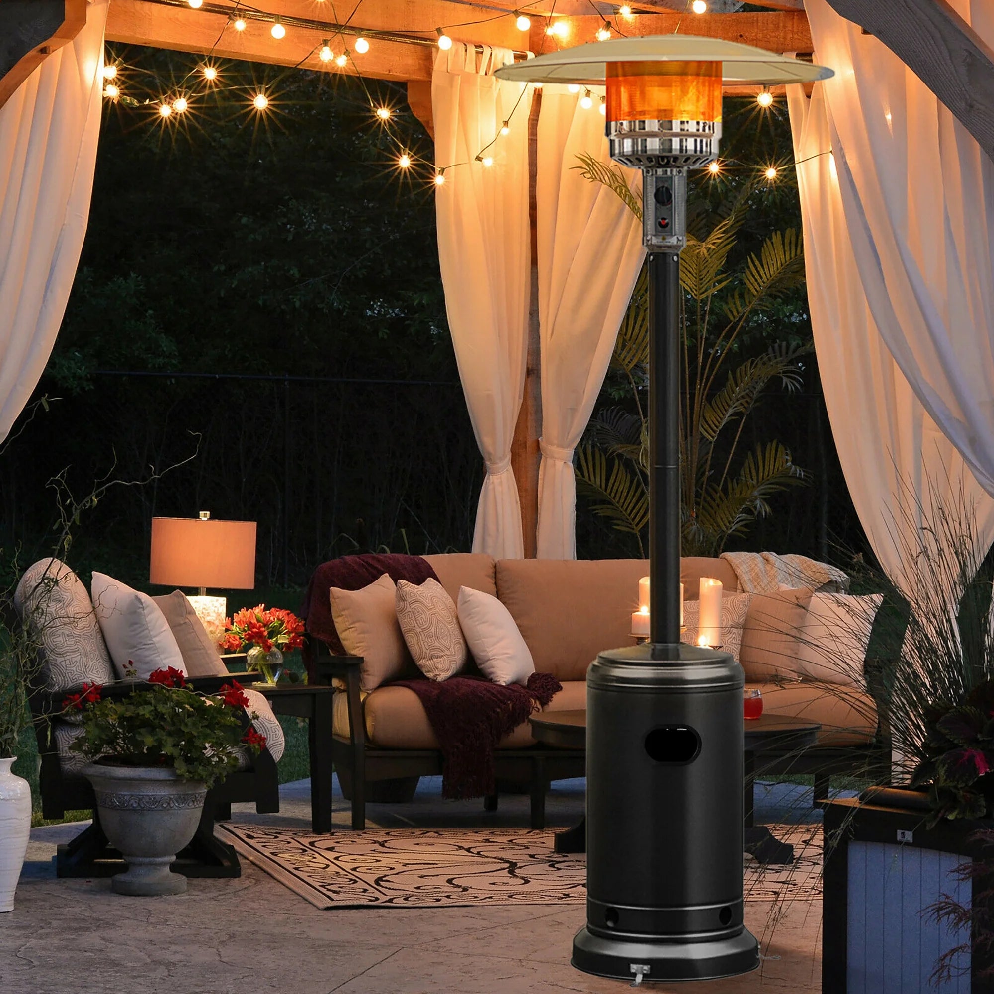 50000 BTU Propane Patio Heater Standing Steel with Wheels Black