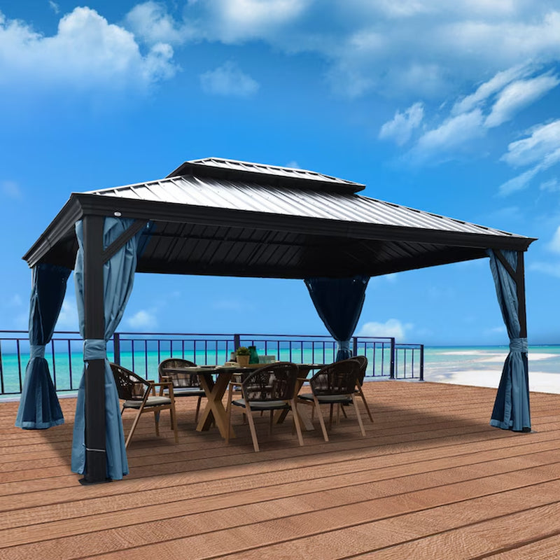 12-Ft X 18-Ft Alexander Gray Gazebo with Hardtop Roof (Screen Included)
