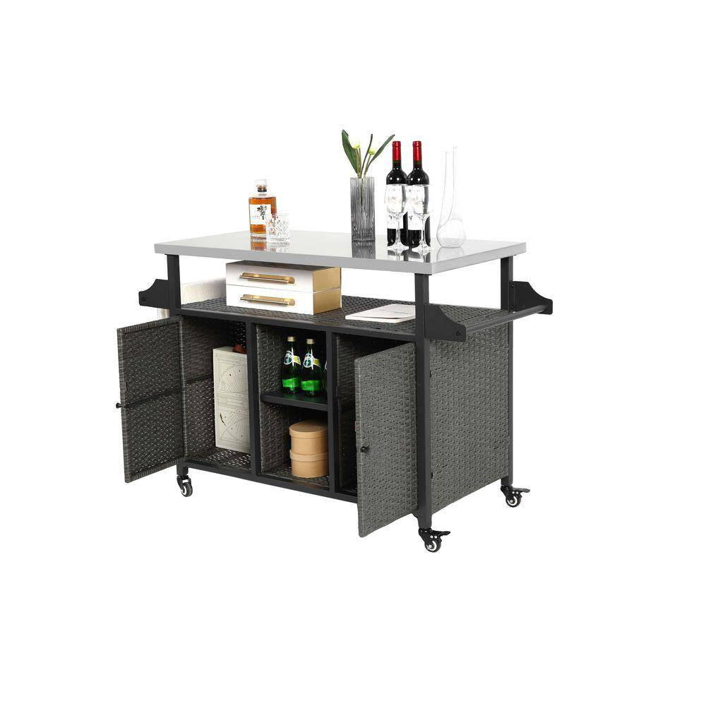 15 Cu. Ft. Metal Outdoor Rolling Bar Cart with Storage, Wheelbarrow Expandable Shelf, Towel Rack, Wine Holder, Wheels