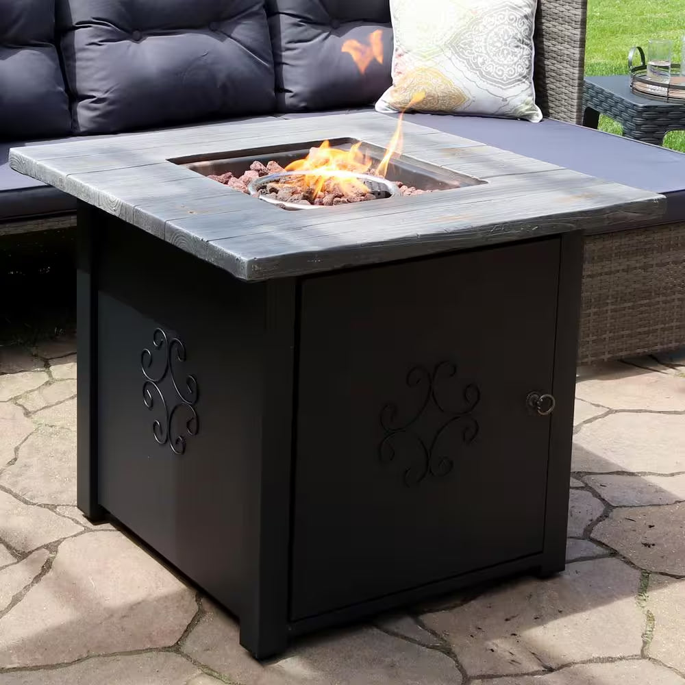 30 In. Square Propane Gas Fire Pit Table with Lava Rocks