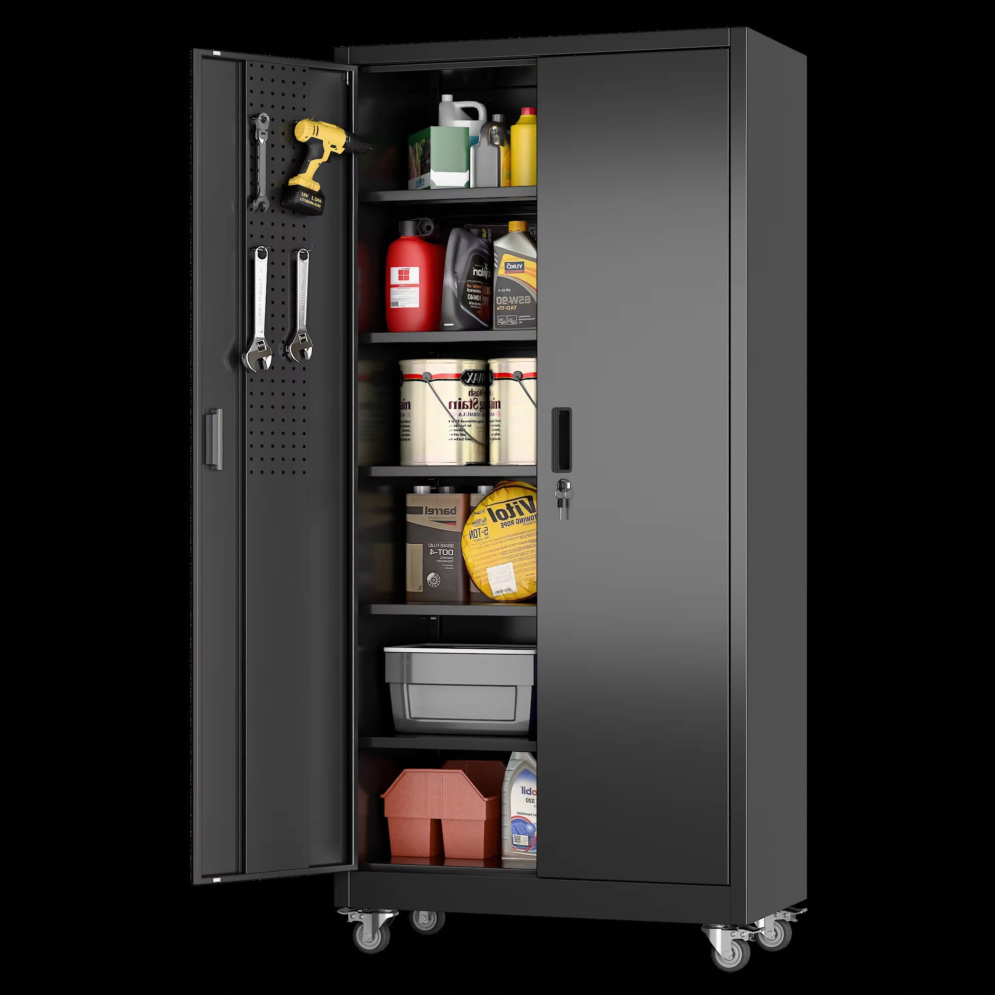 Aobabo Metal Garage Storage Cabinet, 73'' Steel Cabinets on Wheels for Office School Home Warehouse Utility Room Garage