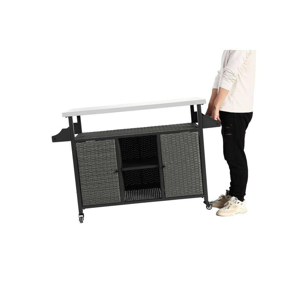 15 Cu. Ft. Metal Outdoor Rolling Bar Cart with Storage, Wheelbarrow Expandable Shelf, Towel Rack, Wine Holder, Wheels