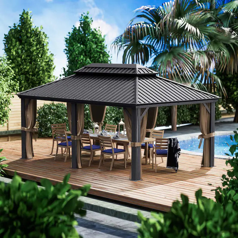 12-Ft X 18-Ft Alexander Gray Gazebo with Hardtop Roof (Screen Included)