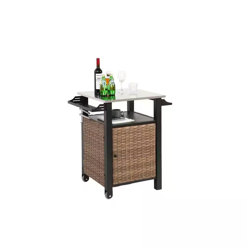 8 Cu. Ft. Steel Outdoor Bar Cart-Rolling Patio with Storage Cabinet, and Towel Holder for Garden or BBQ Station