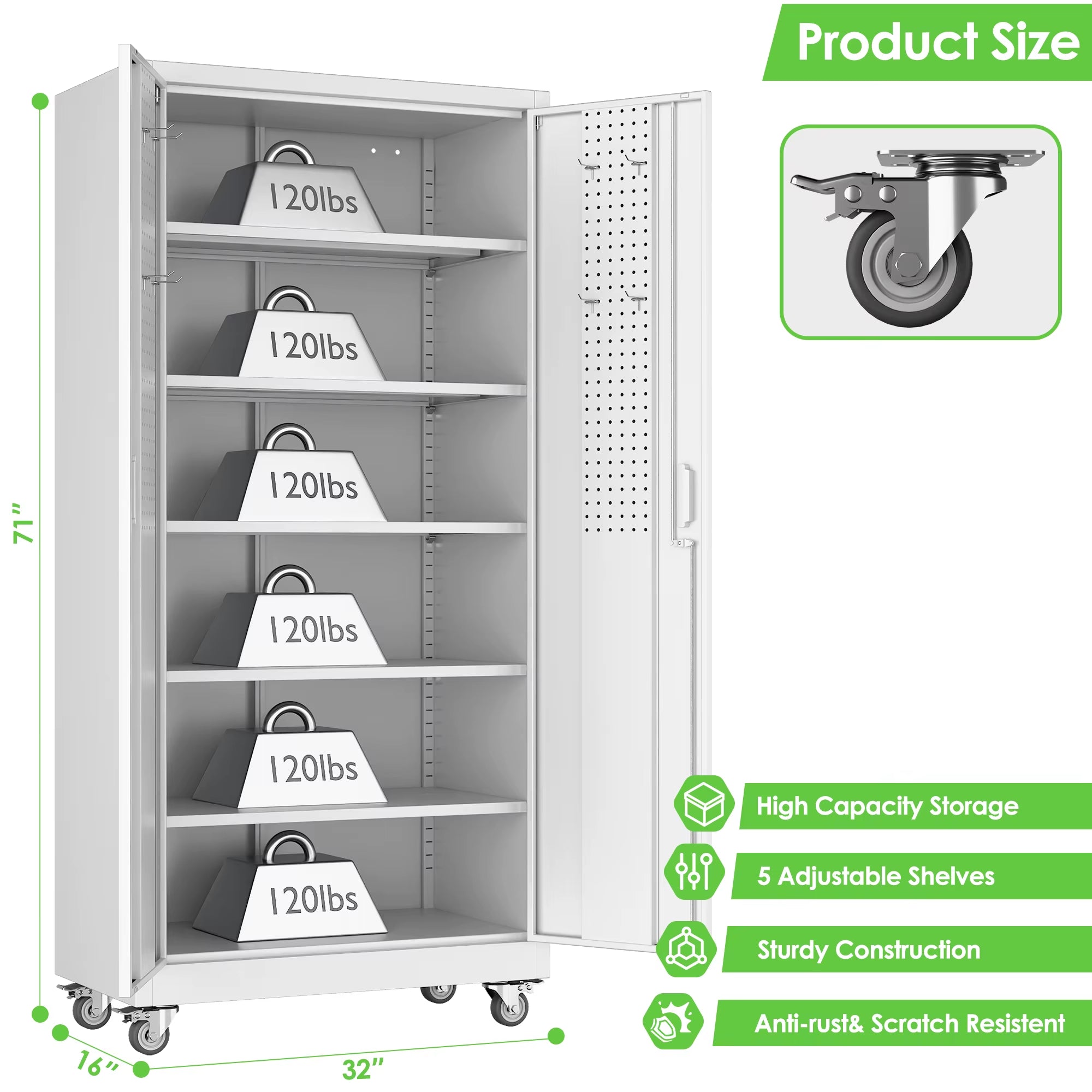 Aobabo Metal Garage Storage Cabinet, 73'' Steel Cabinets on Wheels for Office School Home Warehouse Utility Room Garage