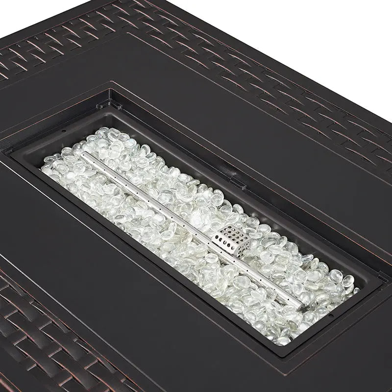 Albany 44" Rectangular Woven Aluminum Convertible Gas Fire Pit Table