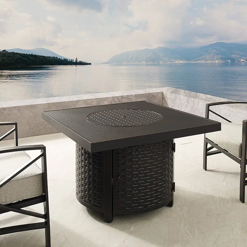 Dalton 40" Square Woven Aluminum Convertible Gas Fire Pit Table