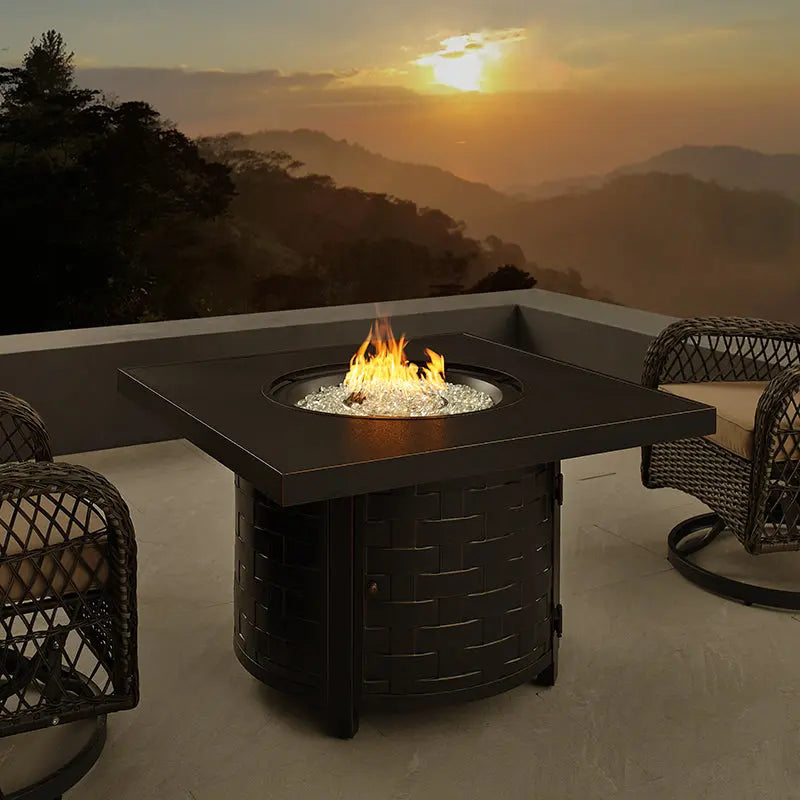Henley 40" Round Aluminum Basketweave Convertible Gas Fire Pit Table
