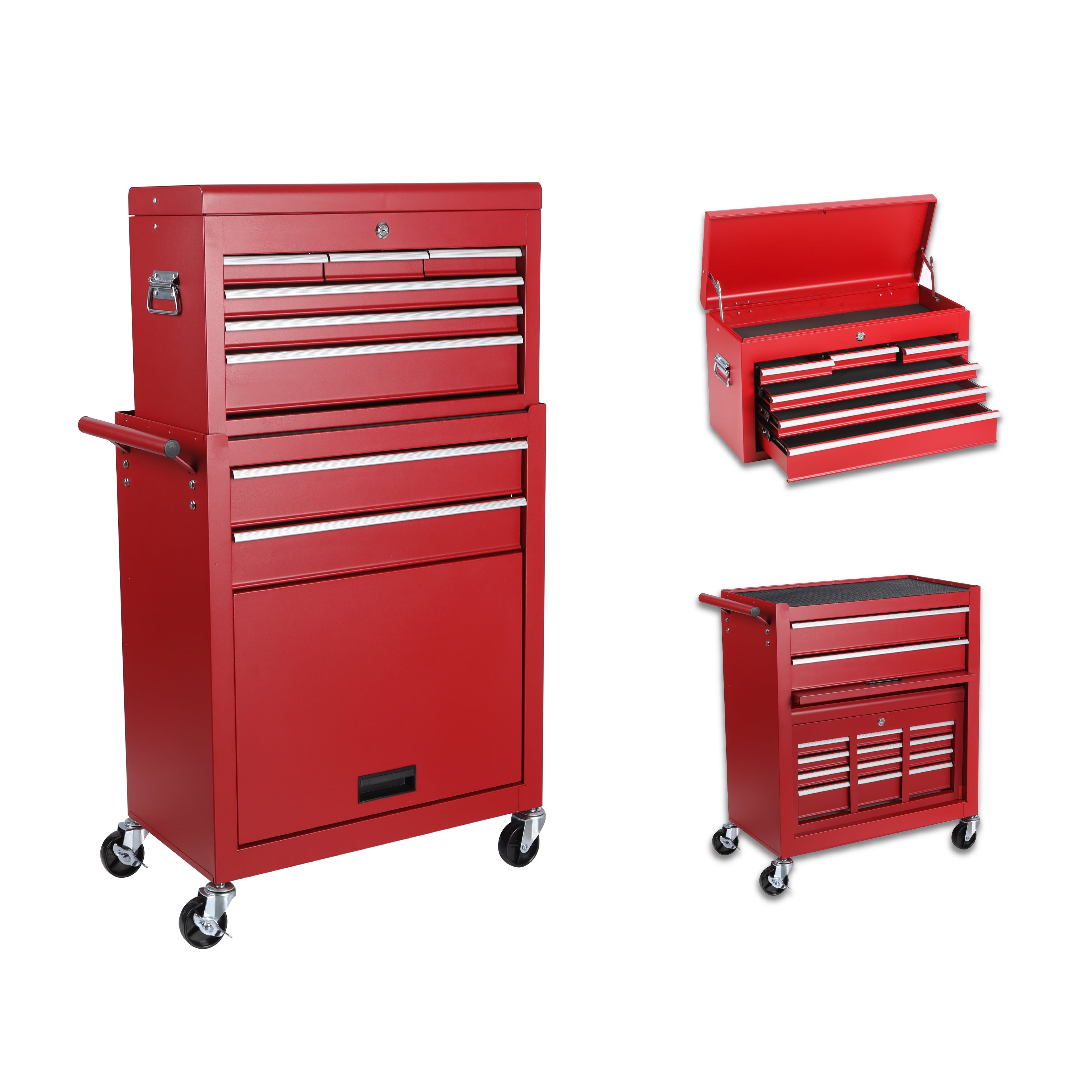 8-Drawer Tool Chest, Rolling Tool Storage Cabinet with 2 in 1 Detachable Top Tool Box, Lockable Wheels, Side Hooks