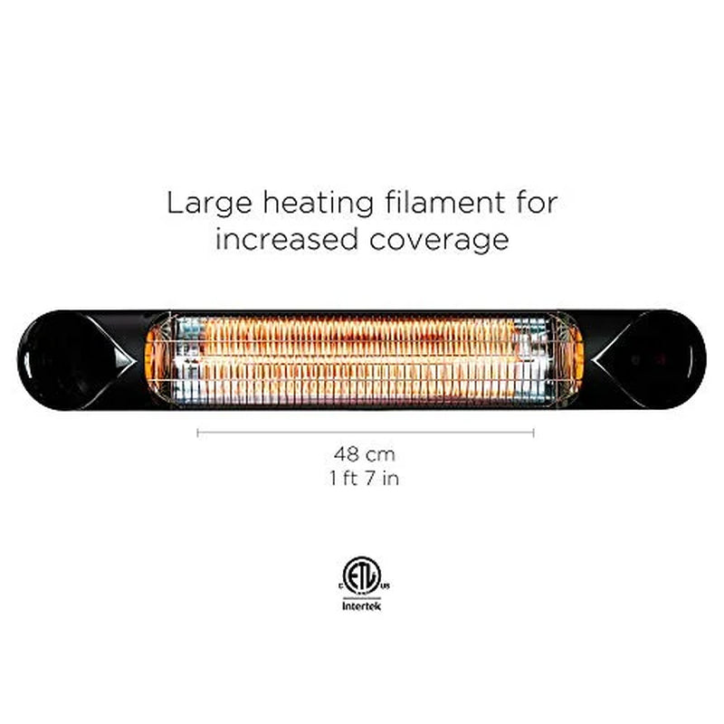 Infrared Patio Heater - Electric Patio Heater - Outdoor Heater - Indoor/Outdoor Heater - Wall Heater - Garage Heater - Portable Heater - 1500W - Use with Stand - Mount to Ceiling/Wall