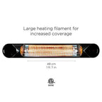 Infrared Patio Heater - Electric Patio Heater - Outdoor Heater - Indoor/Outdoor Heater - Wall Heater - Garage Heater - Portable Heater - 1500W - Use with Stand - Mount to Ceiling/Wall