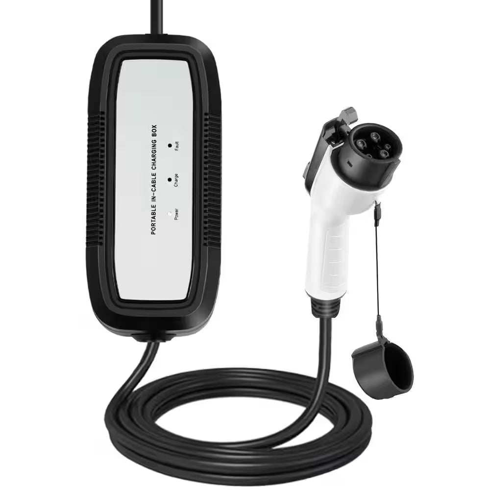 Portable 16A 110-240 Volt Level 1 Level 2 EV Charger with NEMA 6-20 Plug and 5-15 Adapter for J1772