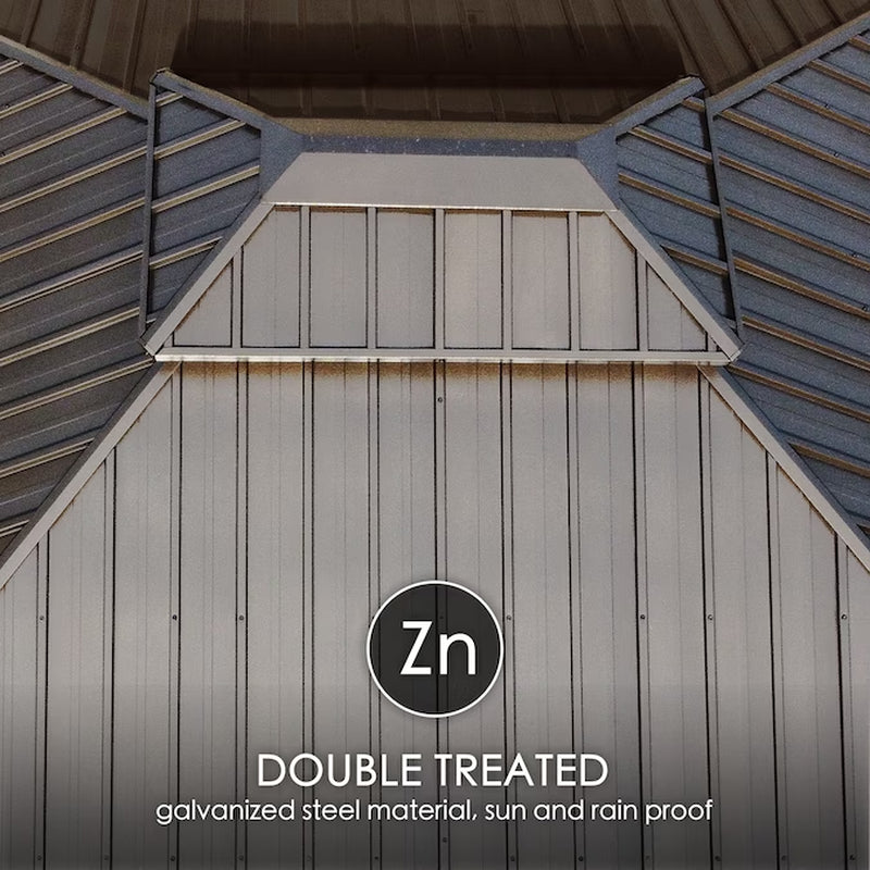 12-Ft X 16 Gazebo Brown Gazebo with Hardtop Roof (Screen Included)