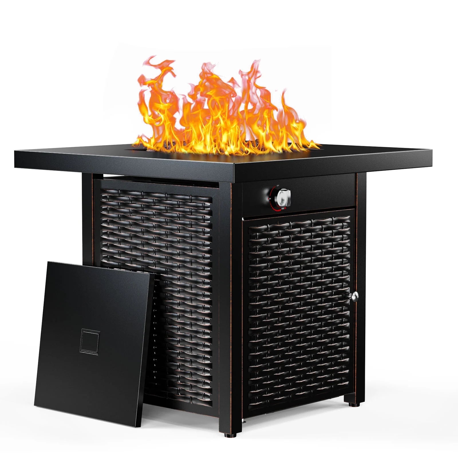 28" Outdoor Propane Fire Pit Table with Lid, 60,000 BTU Gas Fire Pit for Patio Garden Party