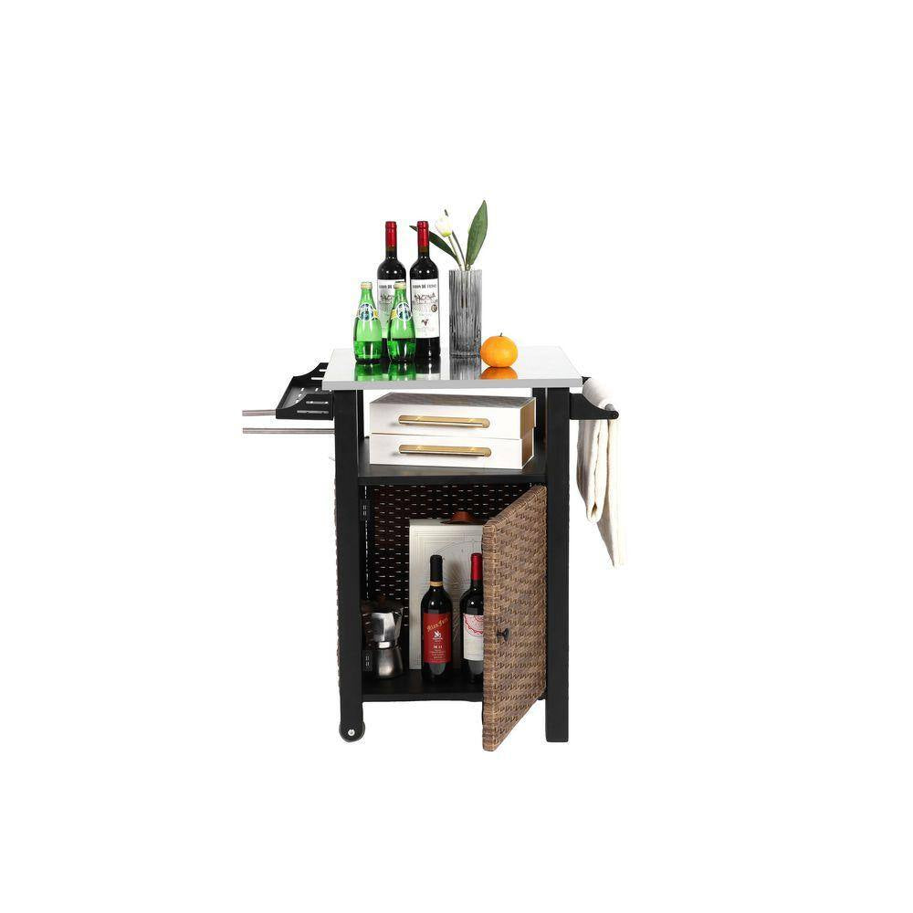 8 Cu. Ft. Steel Outdoor Bar Cart-Rolling Patio with Storage Cabinet, and Towel Holder for Garden or BBQ Station