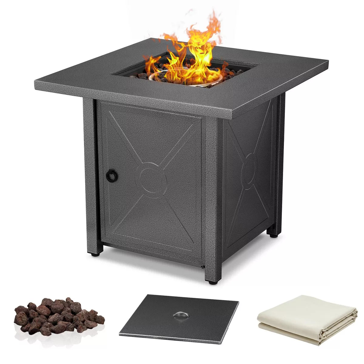 R.W.FLAME 28" 40,000 BTU Square Outdoor Propane Fire Pit Table with Lid & Rain Cover – Perfect for Patio, Deck, Garden, and Parties