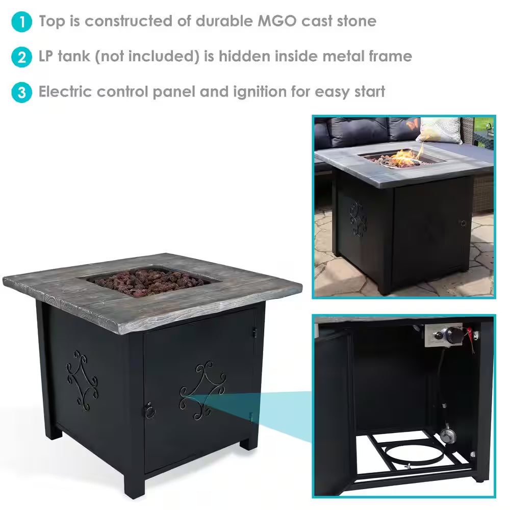 30 In. Square Propane Gas Fire Pit Table with Lava Rocks