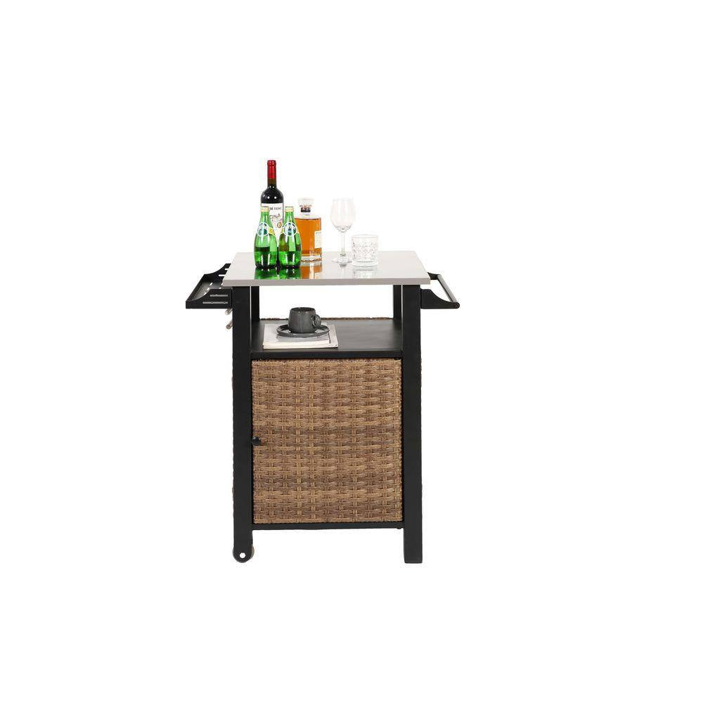 8 Cu. Ft. Steel Outdoor Bar Cart-Rolling Patio with Storage Cabinet, and Towel Holder for Garden or BBQ Station