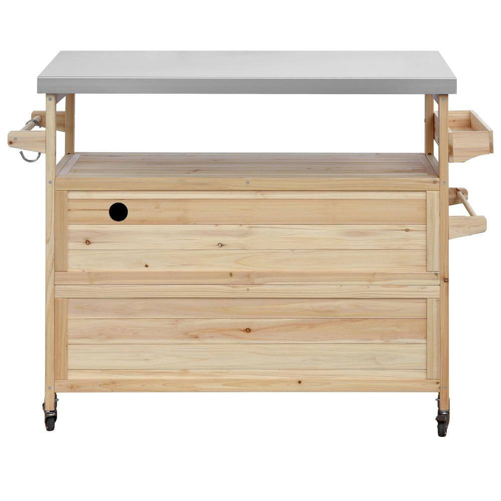 Natural Kitchen Cart with Locking Casters;Shelf;Spice Rack;Wheels