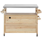 Natural Kitchen Cart with Locking Casters;Shelf;Spice Rack;Wheels
