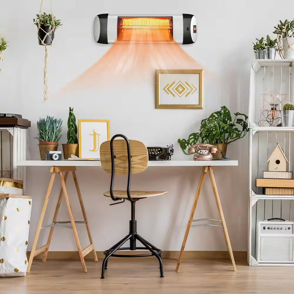 1500W Wall-Mounted Electric Heater Patio Infrared Heater with Remote Control