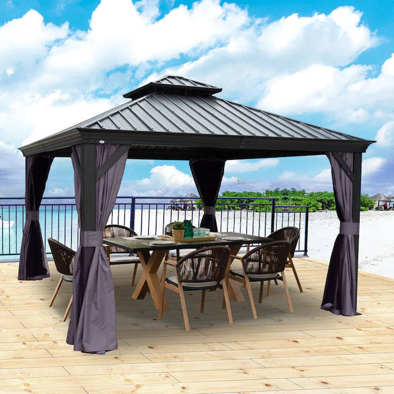 12-Ft X 18-Ft Alexander Gray Gazebo with Hardtop Roof (Screen Included)