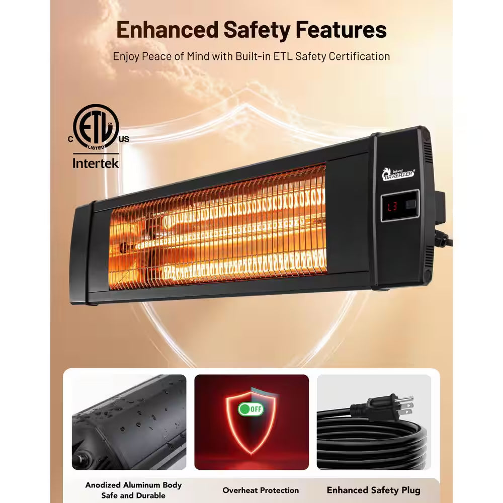 1500-Watt Electric Carbon Infrared Space Heater Indoor Outdoor Patio Garage Wall or Ceiling Mount with Remote, Black