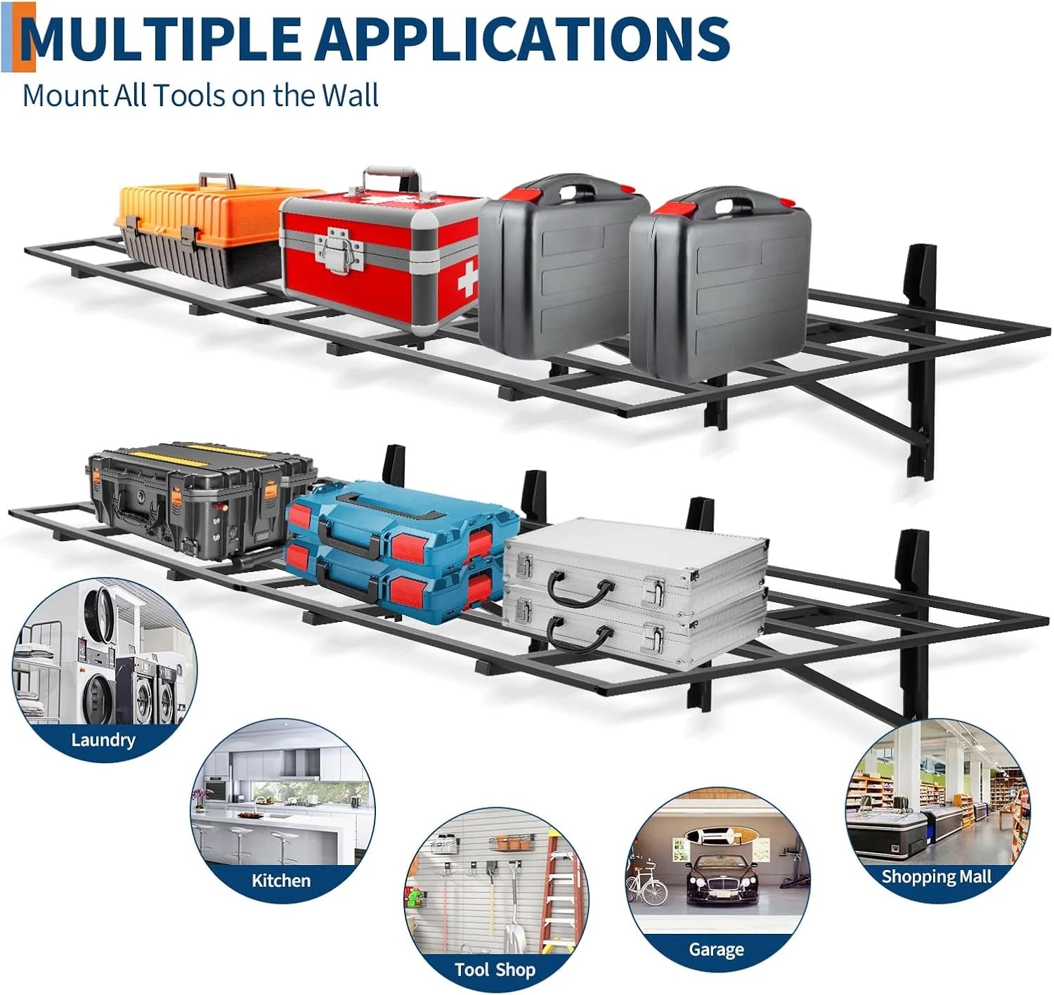 2 Pack 2X6Ft Garage Storage Shelving Wall Mounted, 1600 Lbs Heavy Duty Storage Shelves, Folding Wall Shelve Garage Storage Rack Organization, Black Metal Storage Racks Units for Warehouse, Laundry