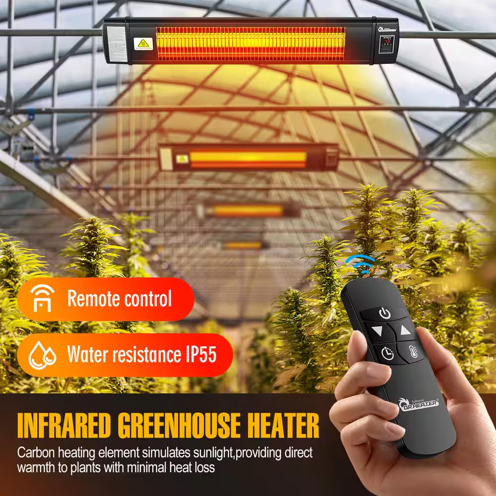 1500-Watt Smart Greenhouse Patio Heater with Built in Temperature Control Digital Thermostat, with Remote Control