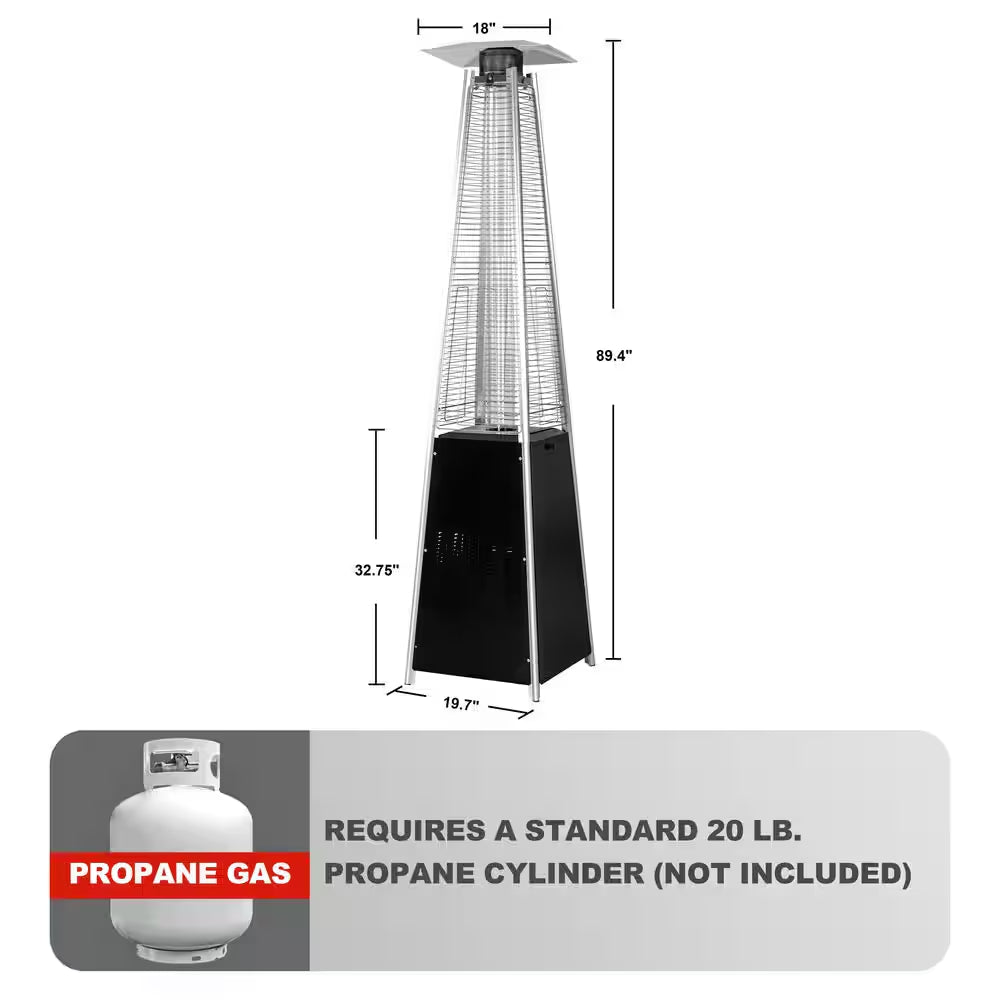 48,000 BTU Quartz Glass Tube Heat-Focusing Black Propane Gas Standing Patio Heater