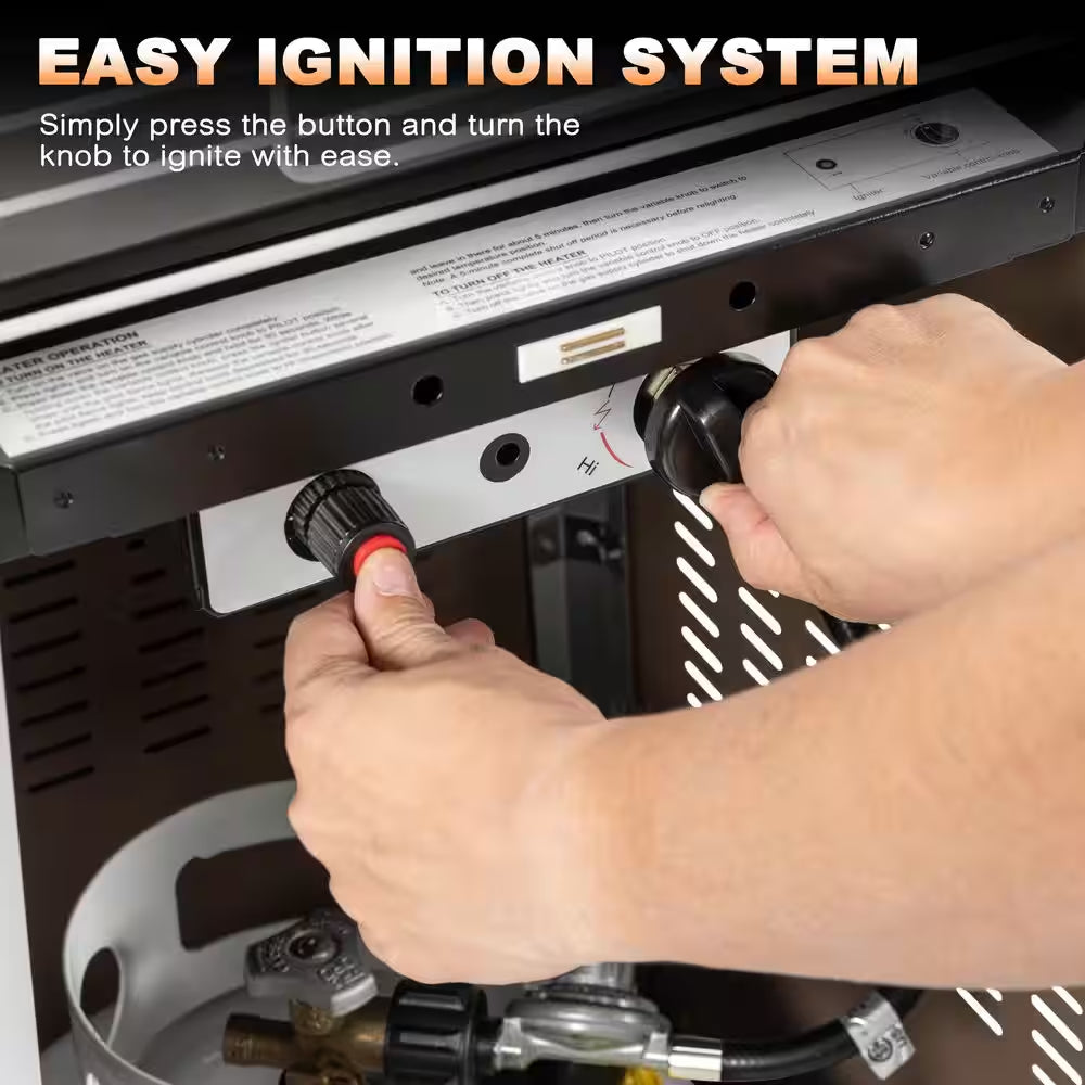 48,000 BTU Stainless Steel Wood-Grain Finish Pyramid Propane Gas Patio Heater with Wheels